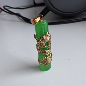 Jade Pendant with Gold Dragon 18 Karat Gold Plated